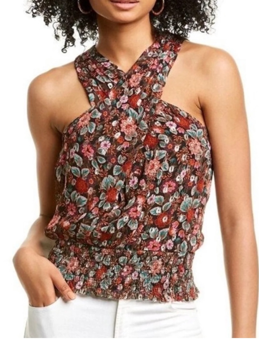 Ramy Brook Floral Printed Lorenza Sleeveless Halter Top Medium